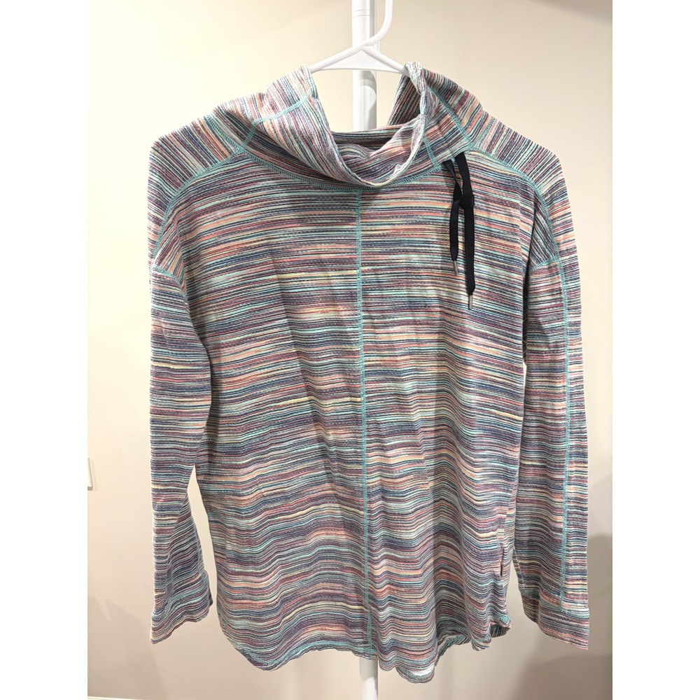 Coastal Grandma Casual Space Dye Cowl Neck Pullover Top Pastel Stripe Size MP